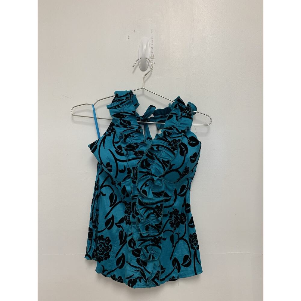 Vintage Myth NYC Womens Y2K Halter Ruffle Cinched Blue Top Size M